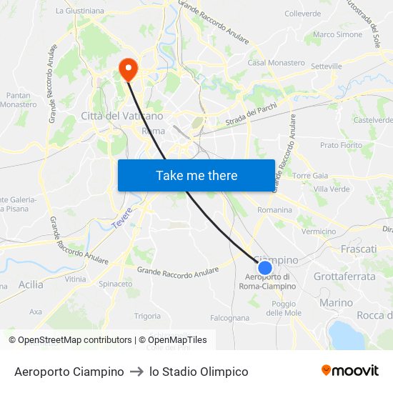 Aeroporto Ciampino to lo Stadio Olimpico map