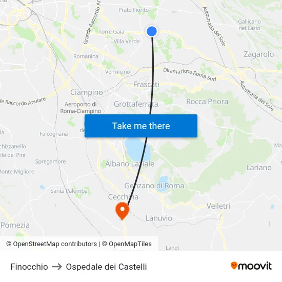 Finocchio to Castelli Hospital map