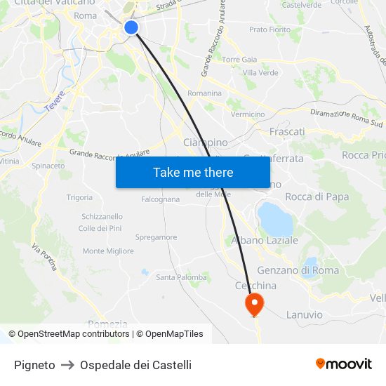 Pigneto to Ospedale dei Castelli map