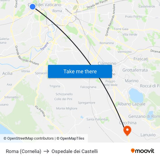 Roma (Cornelia) to Ospedale dei Castelli map