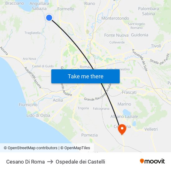 Cesano Di Roma to Ospedale dei Castelli map