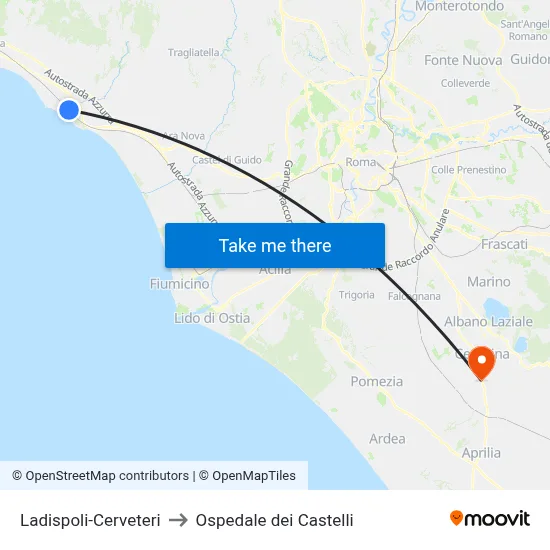 Ladispoli-Cerveteri to Castelli Hospital map