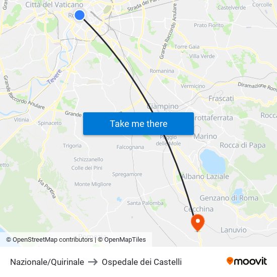 Nazionale/Quirinale to Ospedale dei Castelli map