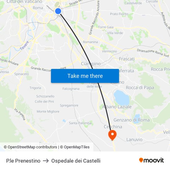 P.le Prenestino to Ospedale dei Castelli map