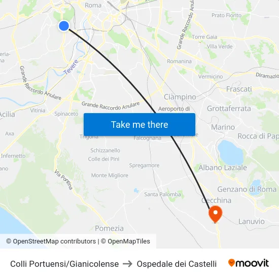 Colli Portuensi/Gianicolense to Castelli Hospital map