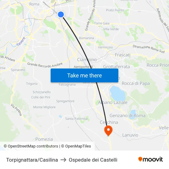 Torpignattara/Casilina to Ospedale dei Castelli map