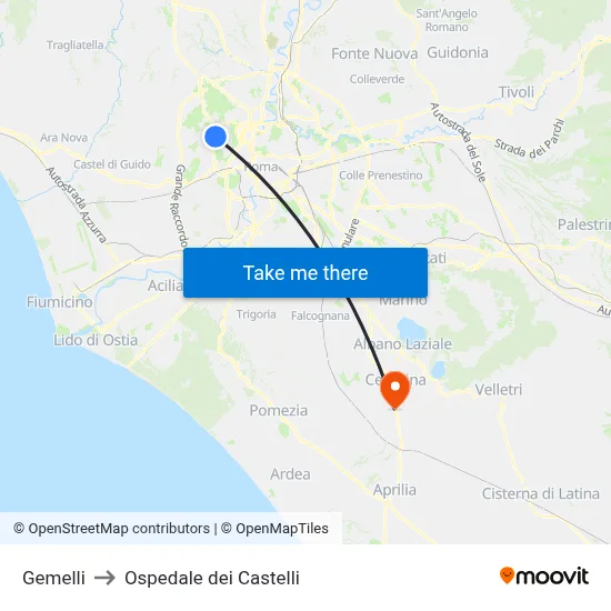 Gemelli to Ospedale dei Castelli map