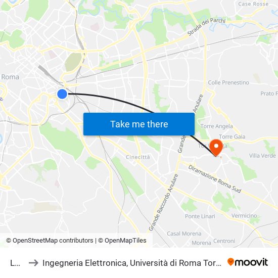 Lodi to Ingegneria Elettronica, Università di Roma Tor Vergata map