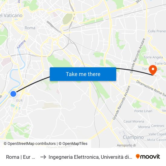 Roma | Eur Magliana to Ingegneria Elettronica, Università di Roma Tor Vergata map