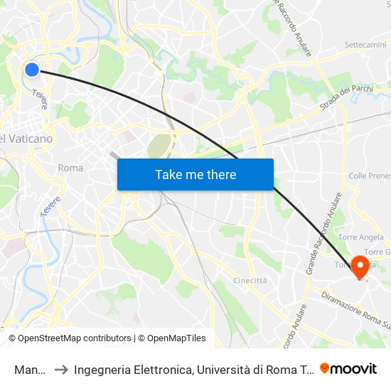 Mancini to Ingegneria Elettronica, Università di Roma Tor Vergata map