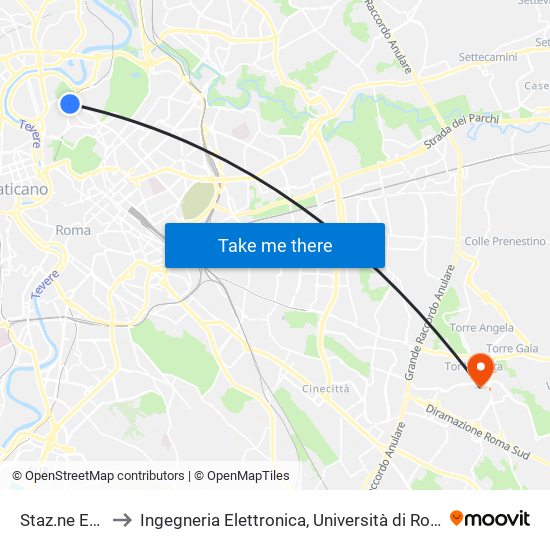 Staz.ne Euclide to Ingegneria Elettronica, Università di Roma Tor Vergata map