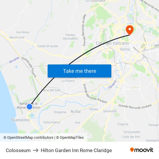 Colosseum to Hilton Garden Inn Rome Claridge map