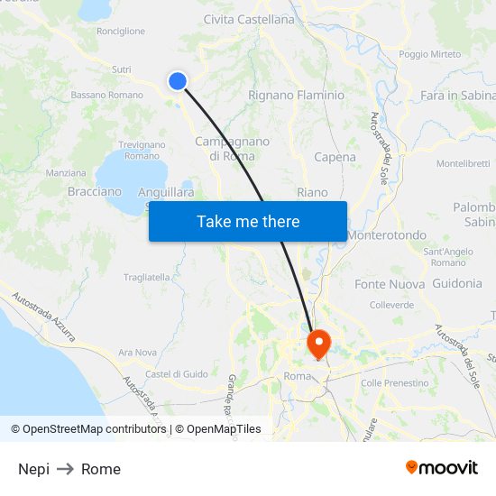 Nepi to Rome map