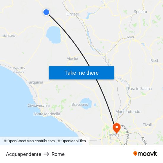 Acquapendente to Rome map