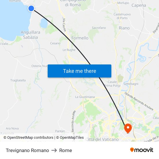 Trevignano Romano to Rome map