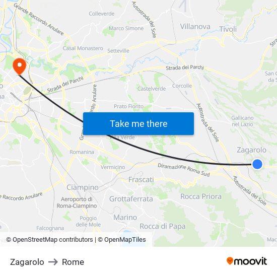Zagarolo to Rome map