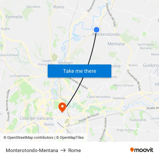 Monterotondo-Mentana to Rome map