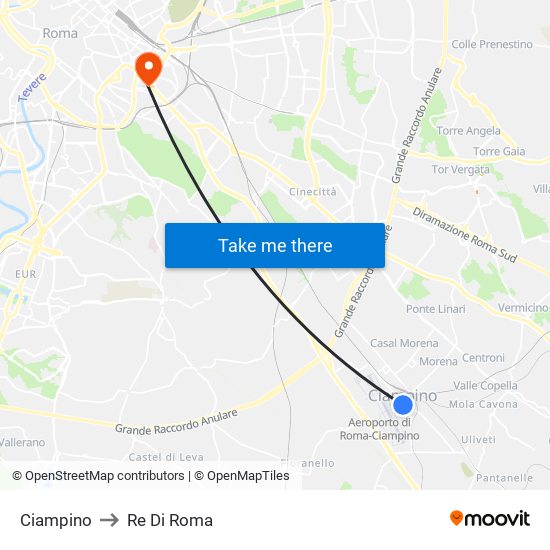 Ciampino to Re Di Roma map