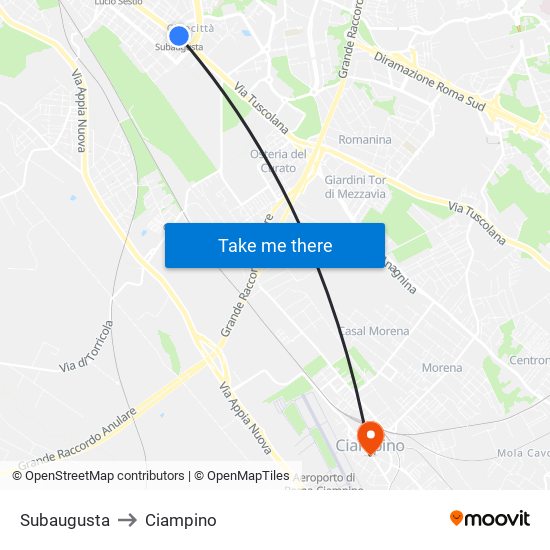 Subaugusta to Ciampino map