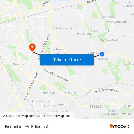 Finocchio to Edificio A map