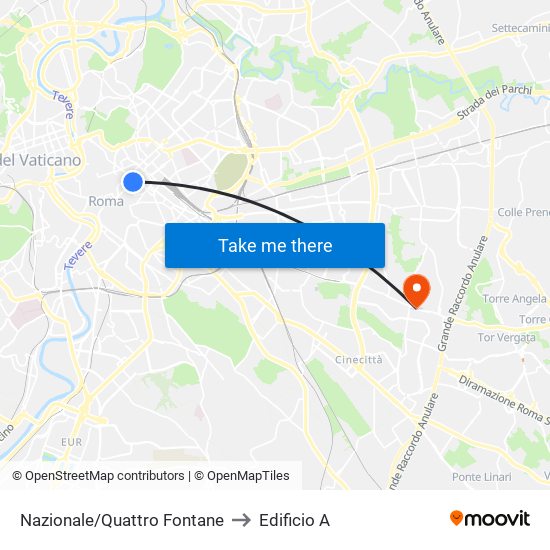Nazionale/Quattro Fontane to Edificio A map