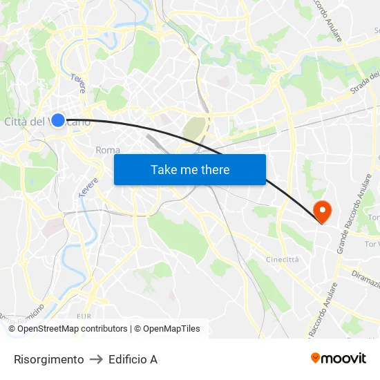 Risorgimento to Edificio A map