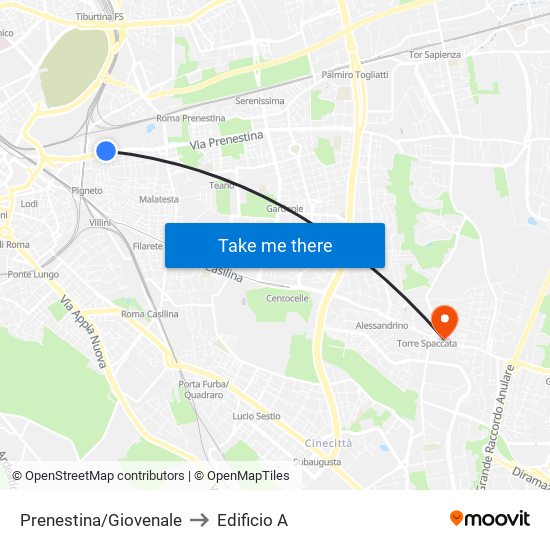 Prenestina/Giovenale to Edificio A map