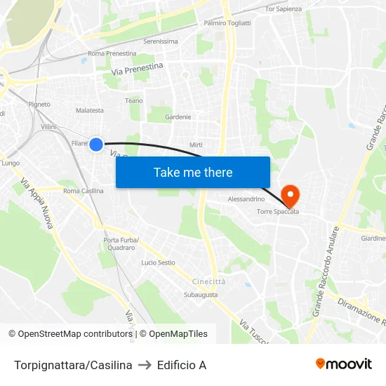 Torpignattara/Casilina to Edificio A map