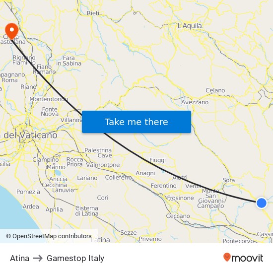 Atina to Gamestop Italy map