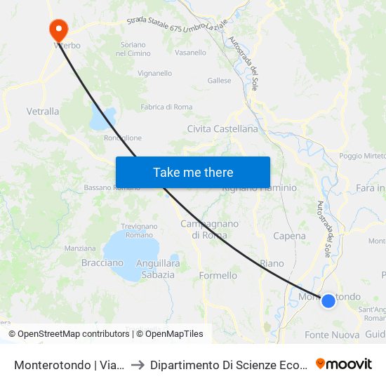 Monterotondo | Via XX Settembre to Dipartimento Di Scienze Ecologiche E Biologiche map