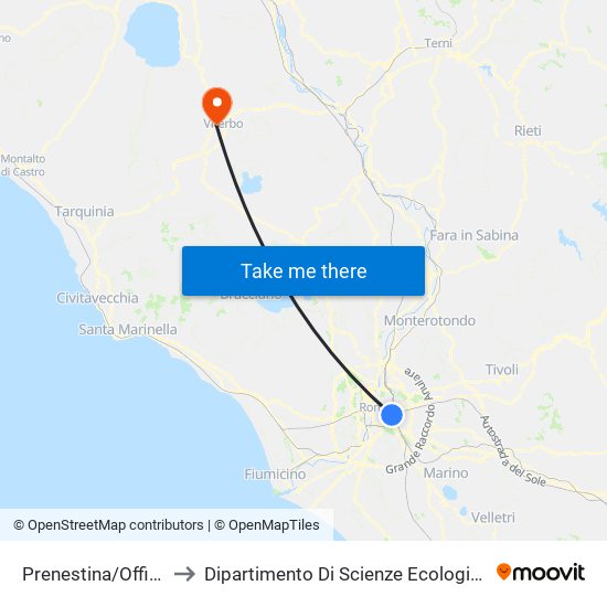 Prenestina/Officine Atac to Dipartimento Di Scienze Ecologiche E Biologiche map