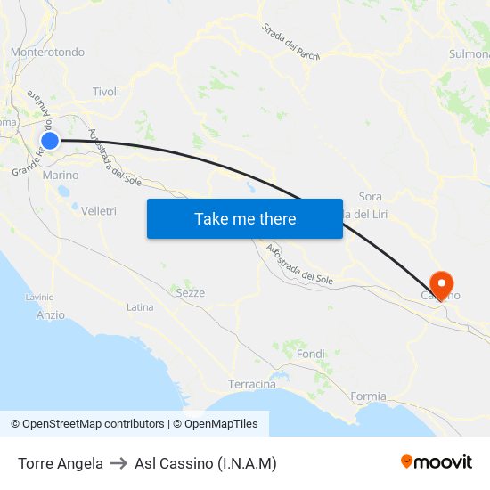 Torre Angela to Asl Cassino (I.N.A.M) map