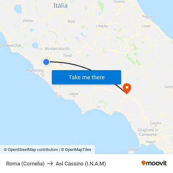 Roma (Cornelia) to Asl Cassino (I.N.A.M) map