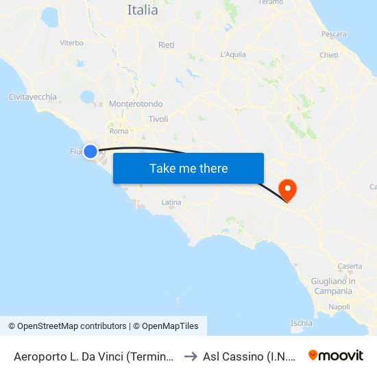 Aeroporto L. Da Vinci (Terminal T2) to Asl Cassino (I.N.A.M) map