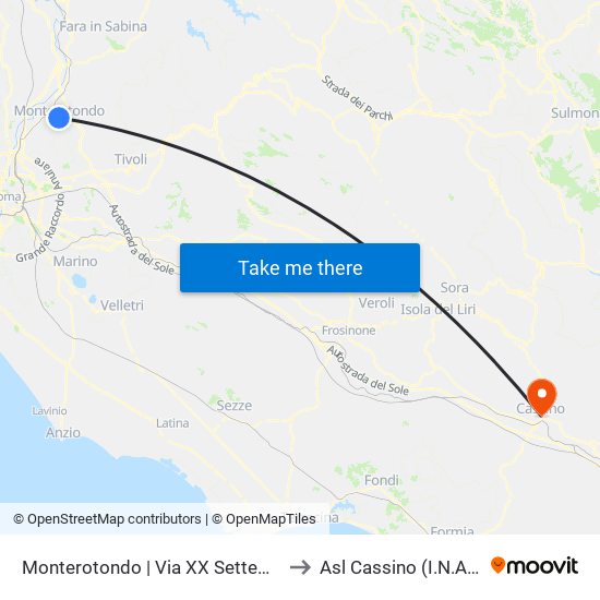 Monterotondo | Via XX Settembre to Asl Cassino (I.N.A.M) map