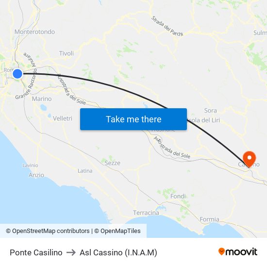 Ponte Casilino to Asl Cassino (I.N.A.M) map