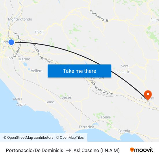 Portonaccio/De Dominicis to Asl Cassino (I.N.A.M) map