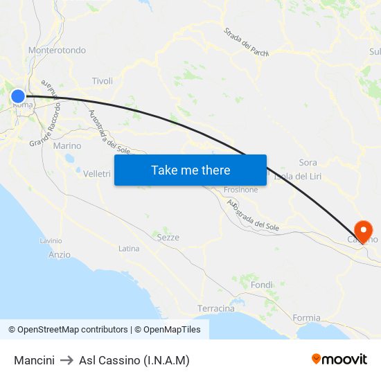 Mancini to Asl Cassino (I.N.A.M) map