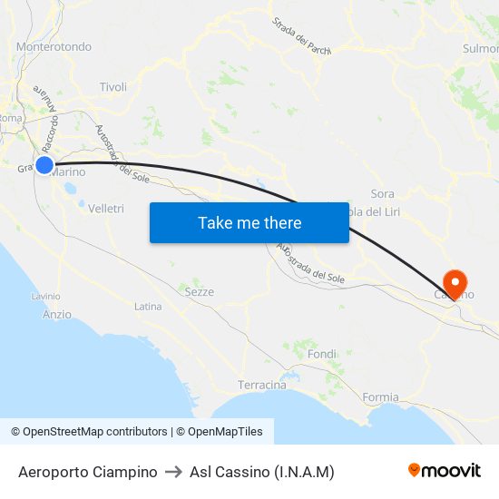 Aeroporto Ciampino to Asl Cassino (I.N.A.M) map