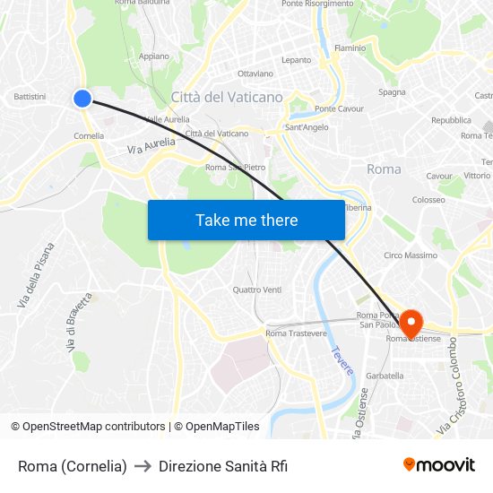 Roma (Cornelia) to Direzione Sanità Rfi map