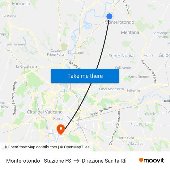 Monterotondo | Stazione FS to Direzione Sanità Rfi map