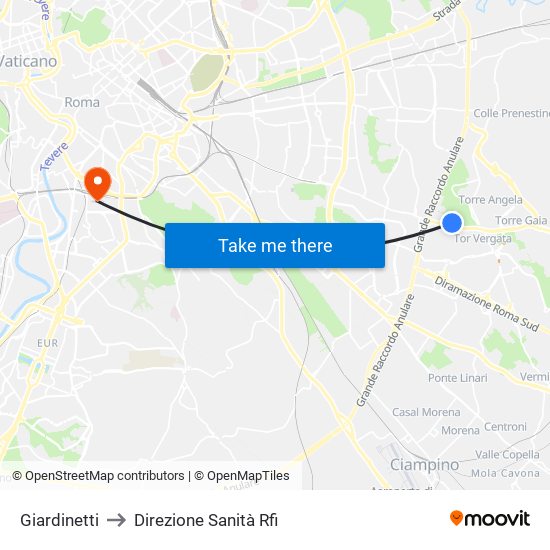 Giardinetti to Direzione Sanità Rfi map