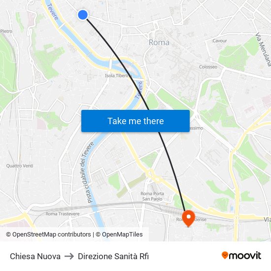 Chiesa Nuova to Direzione Sanità Rfi map