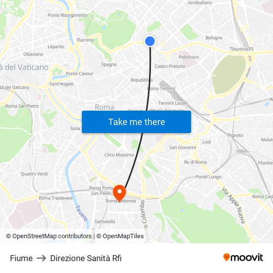 Fiume to Direzione Sanità Rfi map