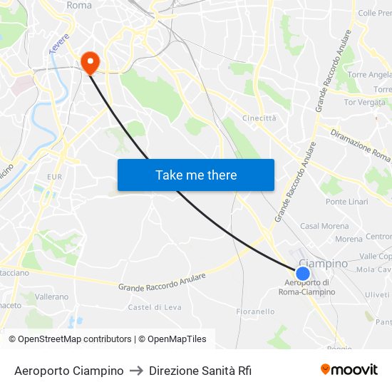 Aeroporto Ciampino to Direzione Sanità Rfi map