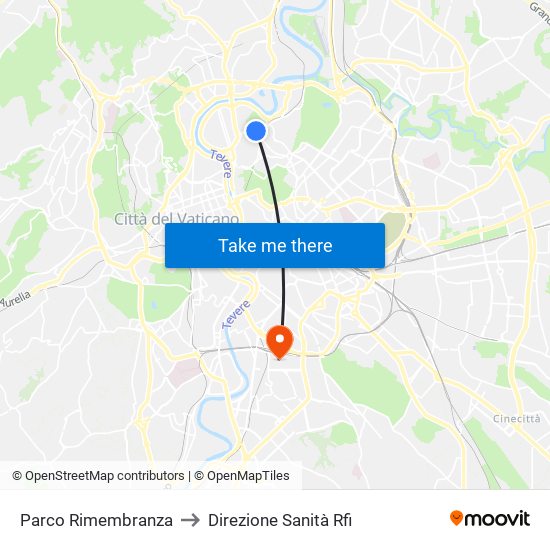 Parco Rimembranza to Direzione Sanità Rfi map