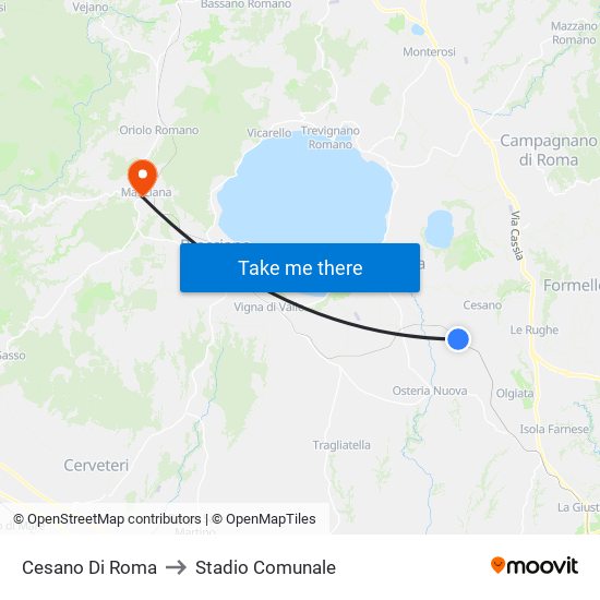 Cesano Di Roma to Stadio Comunale map