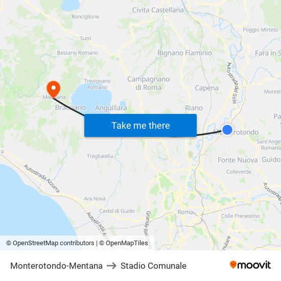 Monterotondo-Mentana to Stadio Comunale map