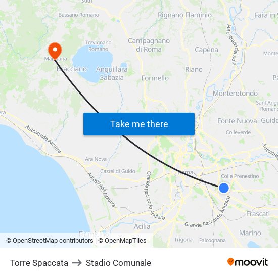 Torre Spaccata to Stadio Comunale map