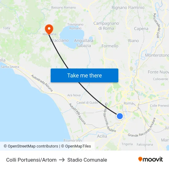 Colli Portuensi/Artom to Stadio Comunale map